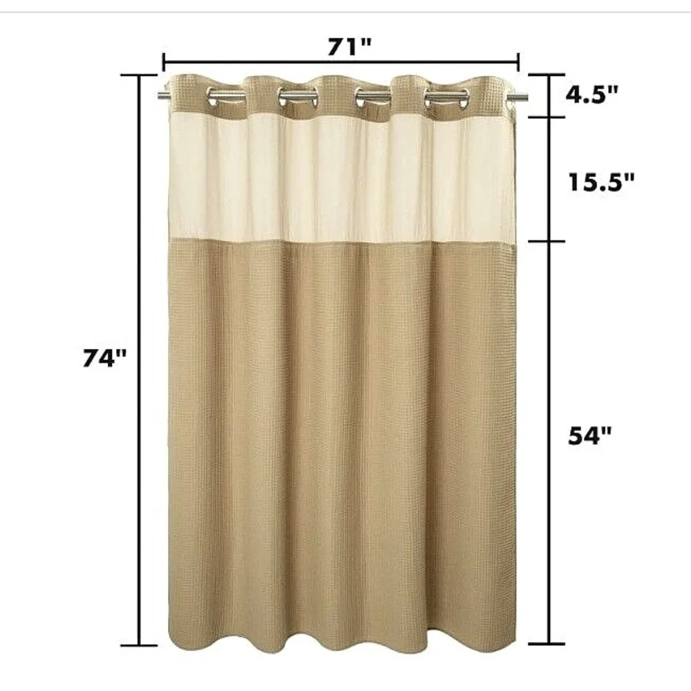 Fab Hotel Type Shower Curtain Beige Fabric Sheer Window w Snap Lower Liner 71x74